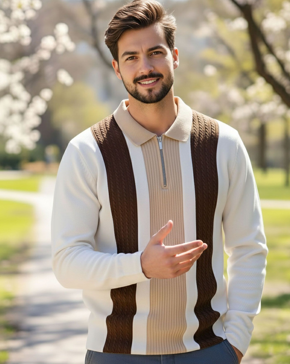 Image of AOOSH Full Sleeve Striped Men Sweatshirt