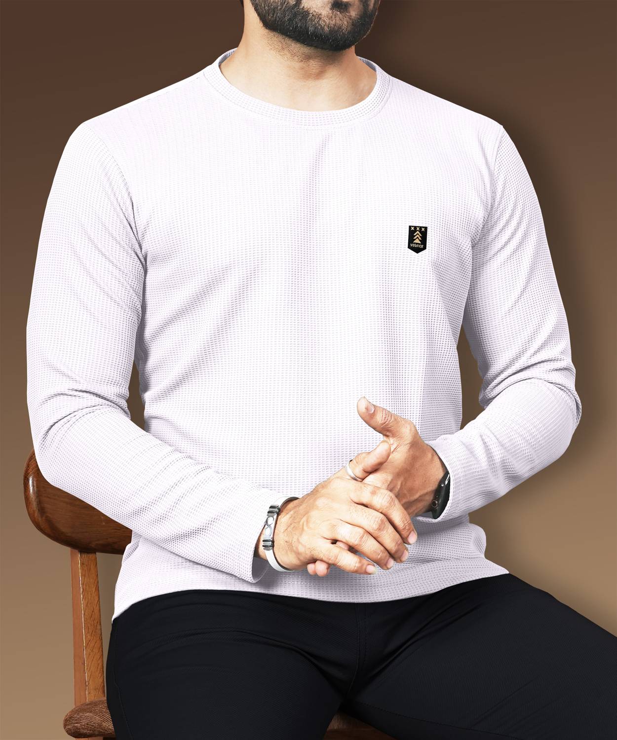 VeBNoR Men Self Design Round Neck Polyester White T-Shirt