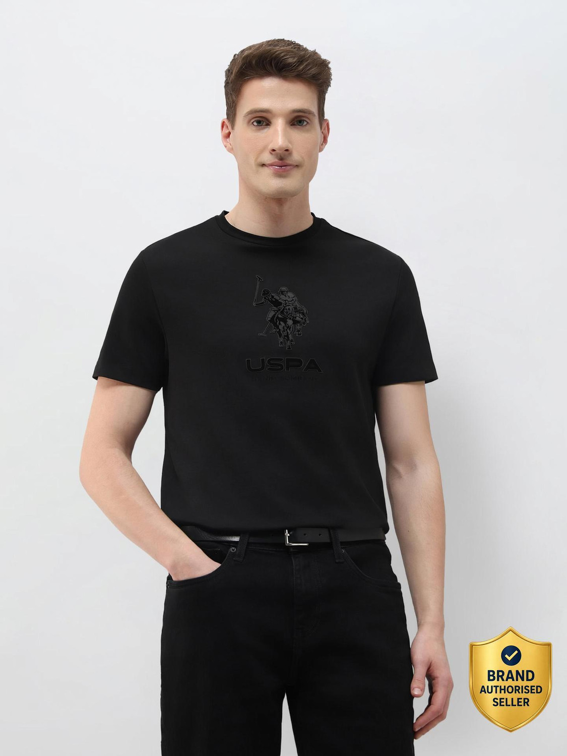 Image of U.S. Polo Assn. Denim Co. Graphic Print Men Crew Neck Black T-Shirt