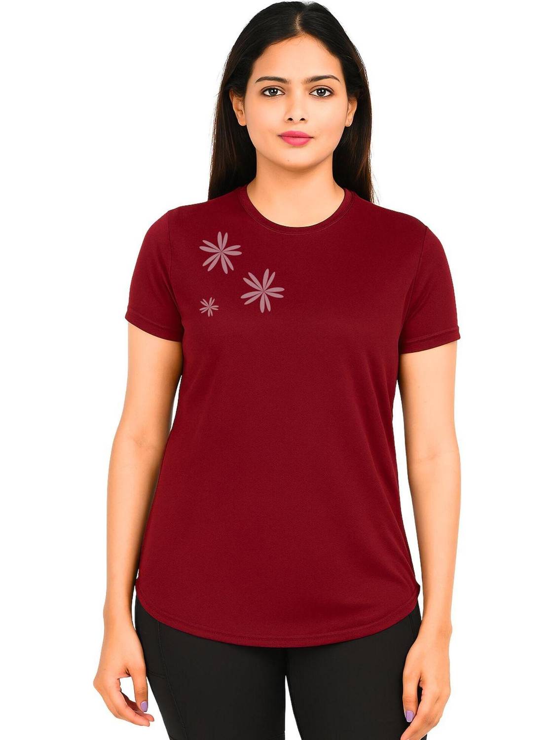 3colors Solid Women Scoop Neck Maroon T-Shirt