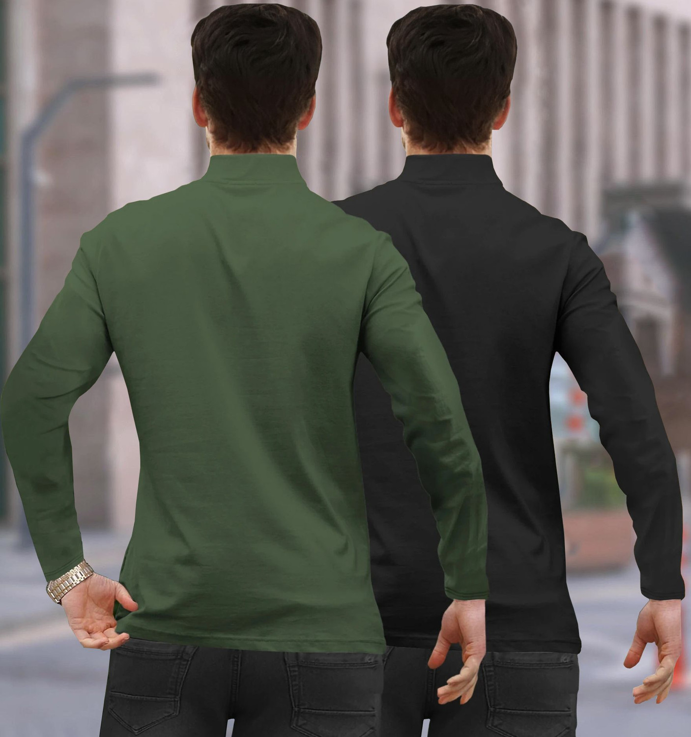 Image of TRIPR Printed Men Henley Neck Dark Green, Black T-Shirt