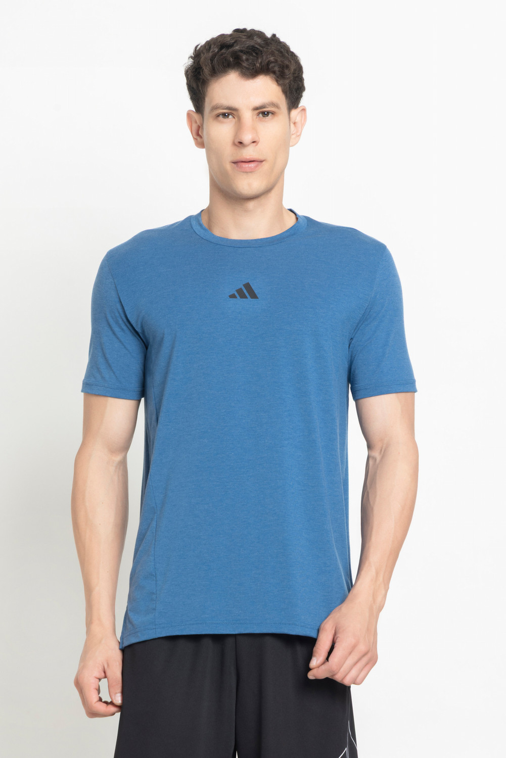Image of ADIDAS Solid Men Crew Neck Blue T-Shirt