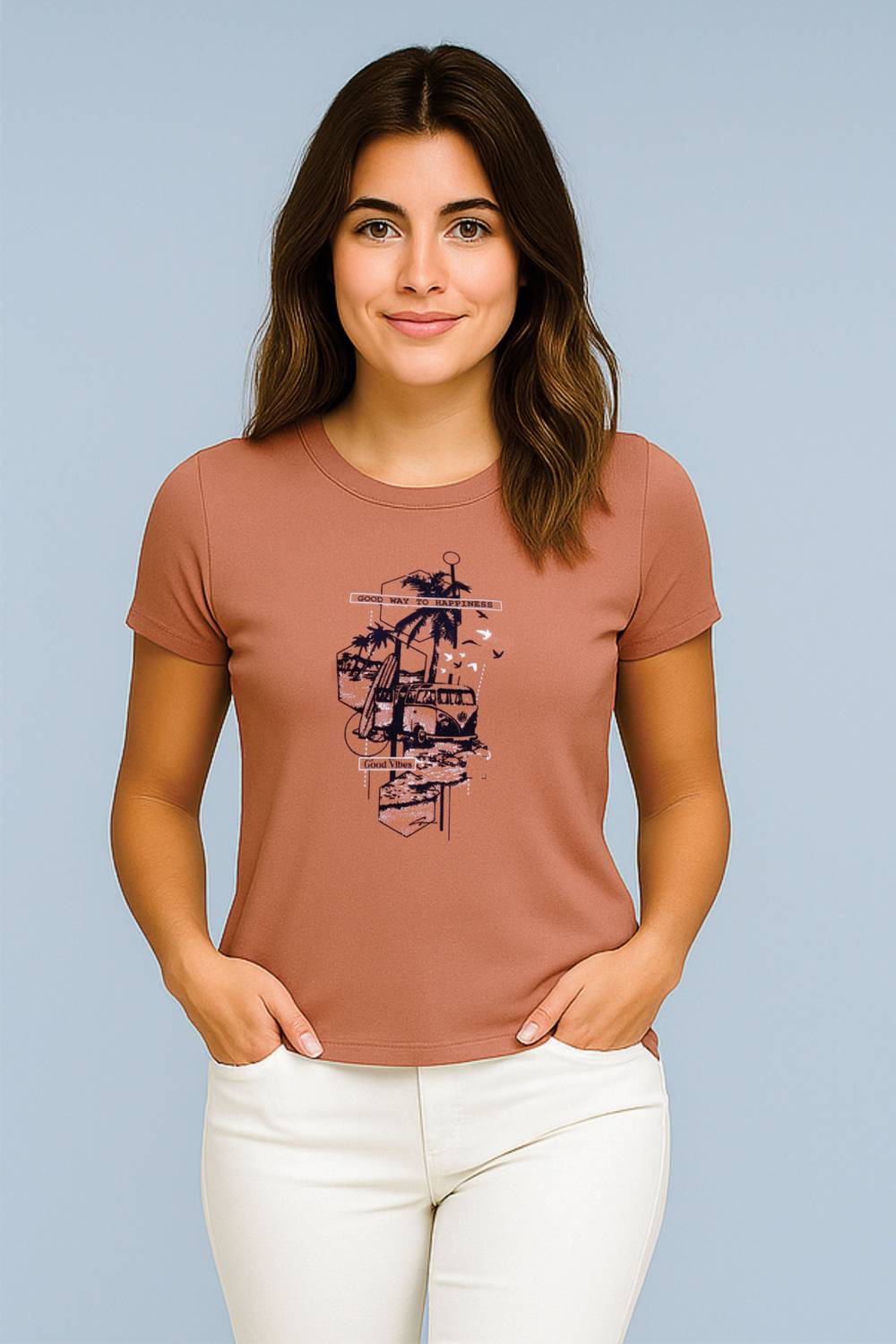 BILBURY Printed Women Round Neck Brown T-Shirt