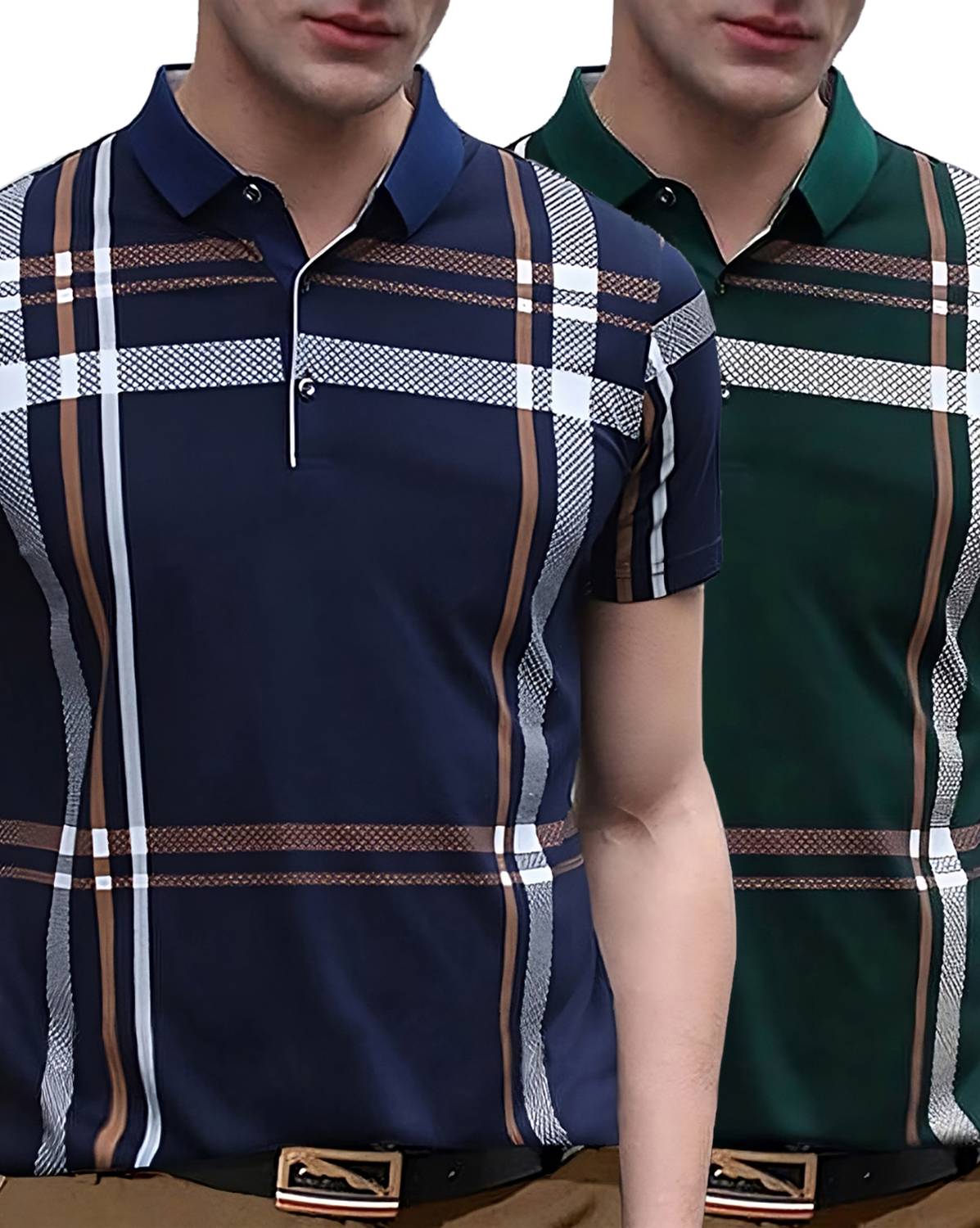 AUSK Pack of 2 Men Checkered Polo Neck Cotton Blend Multicolor T-