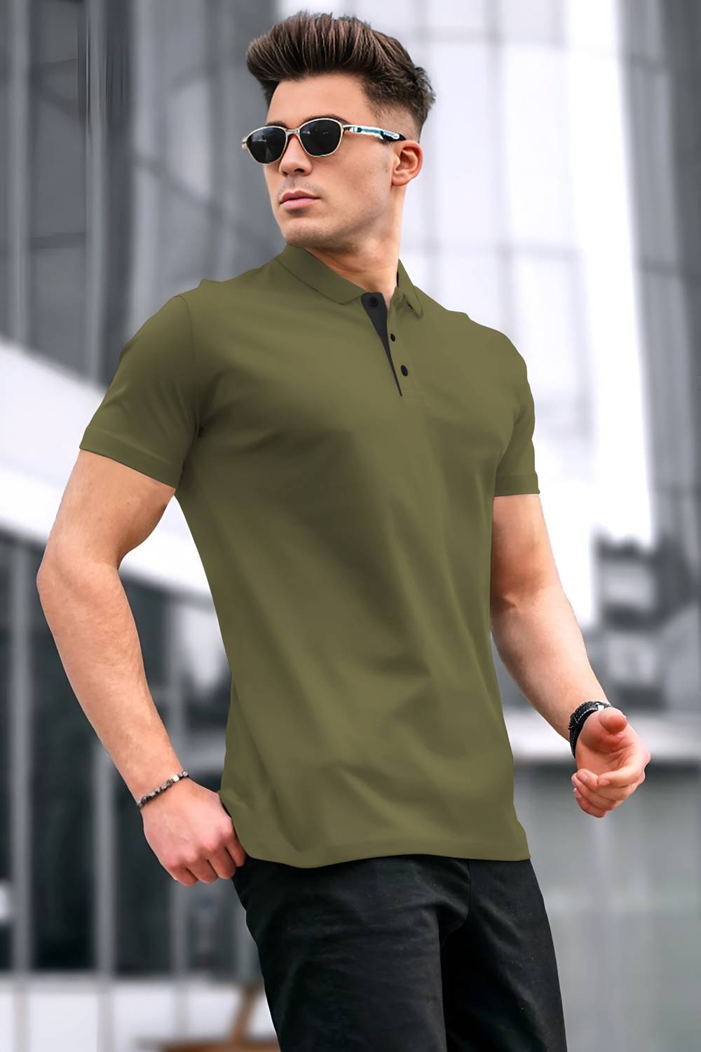 KELONBRO Men Solid Polo Neck Polyester Dark Green T-Shirt