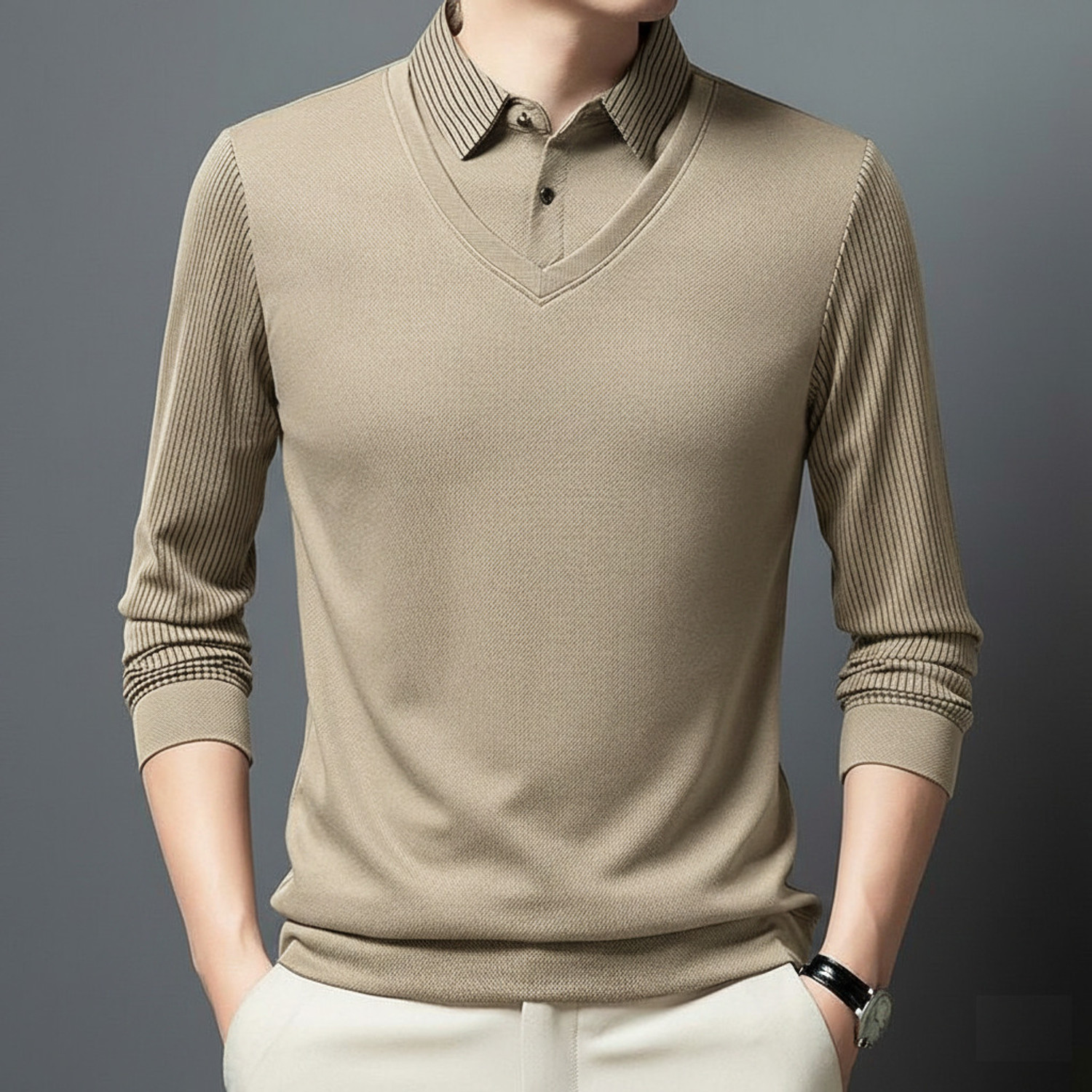 Image of DLooK Designer Solid, Striped, Printed Men Polo Neck Brown T-Shirt