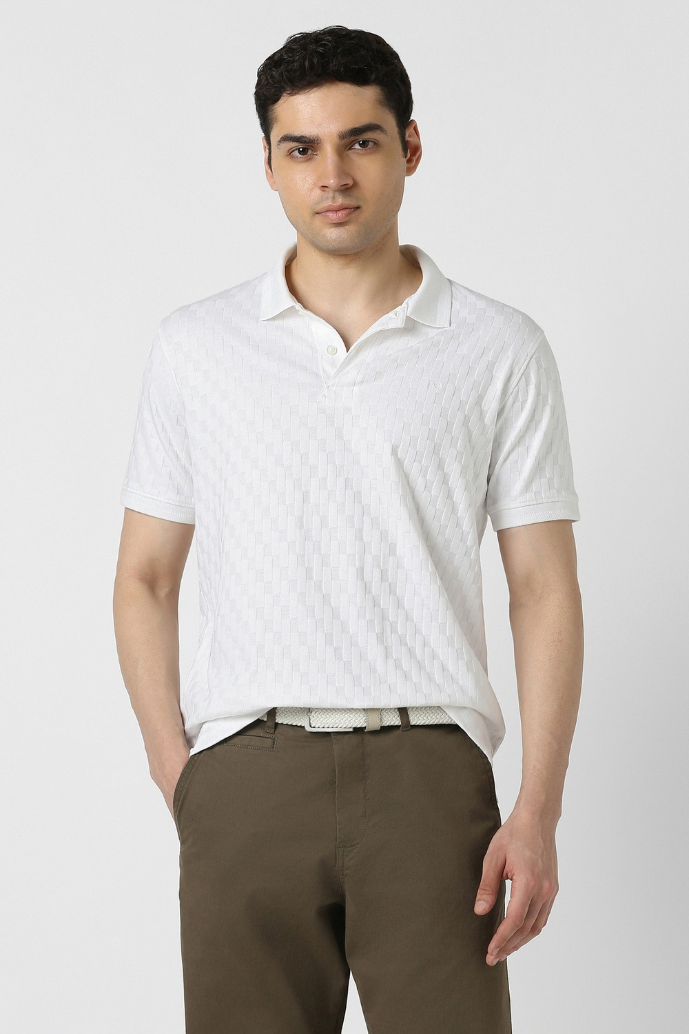 Image of PETER ENGLAND Solid Men Polo Neck White T-Shirt