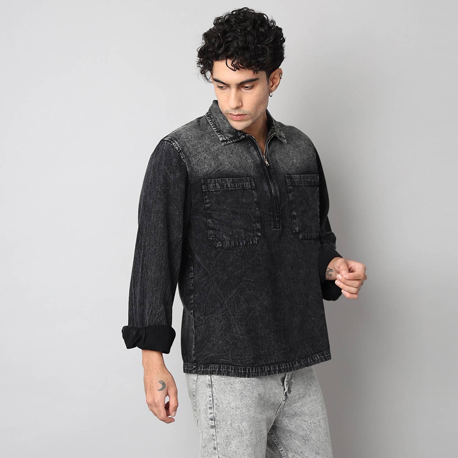 D Finish Men Zip Neck Black T-Shirt - Image 4