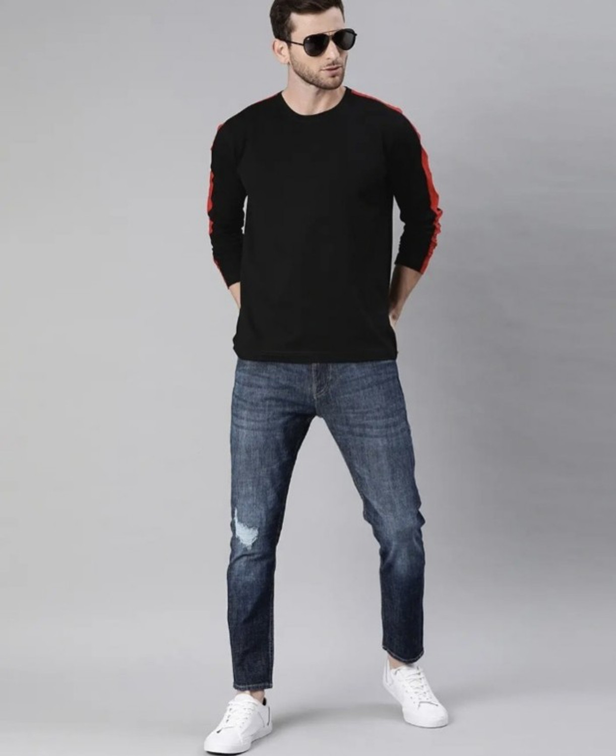 Image of Smart Colors Colorblock Men Round Neck Black T-Shirt