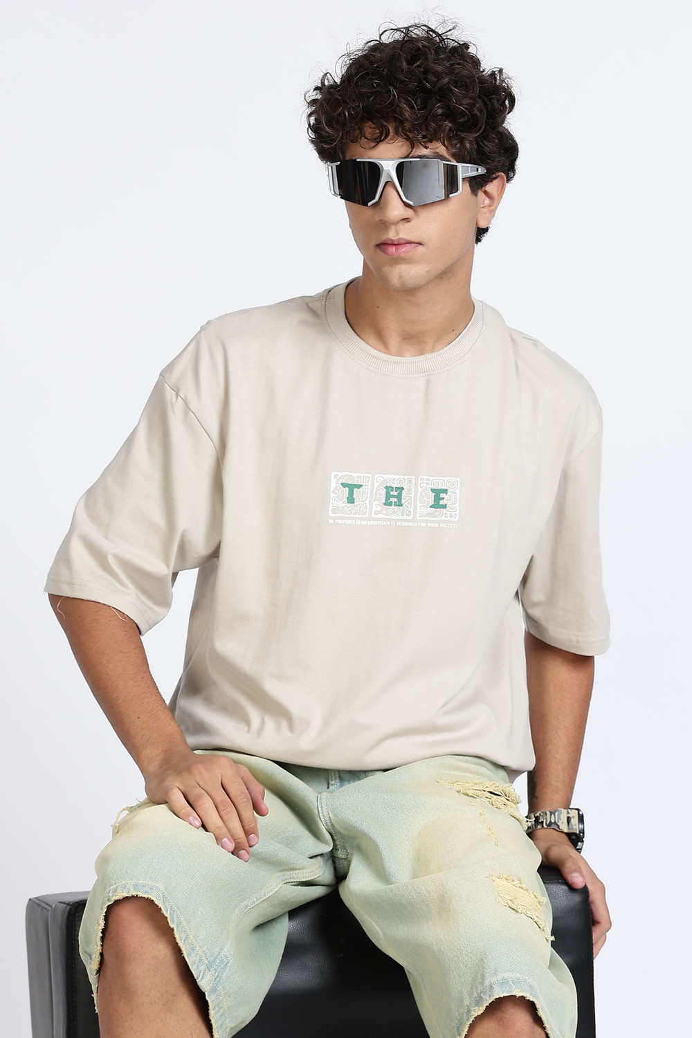 Image of Color Hunt Printed Men Round Neck White T-Shirt