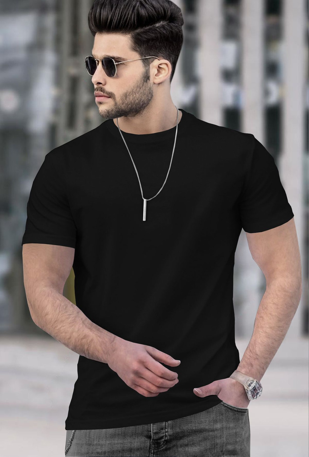 Image of TRIPR Solid Men Black T-Shirt
