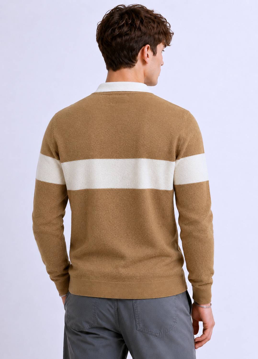 Try Striped Men Polo Neck Brown T-Shirt - Image 2