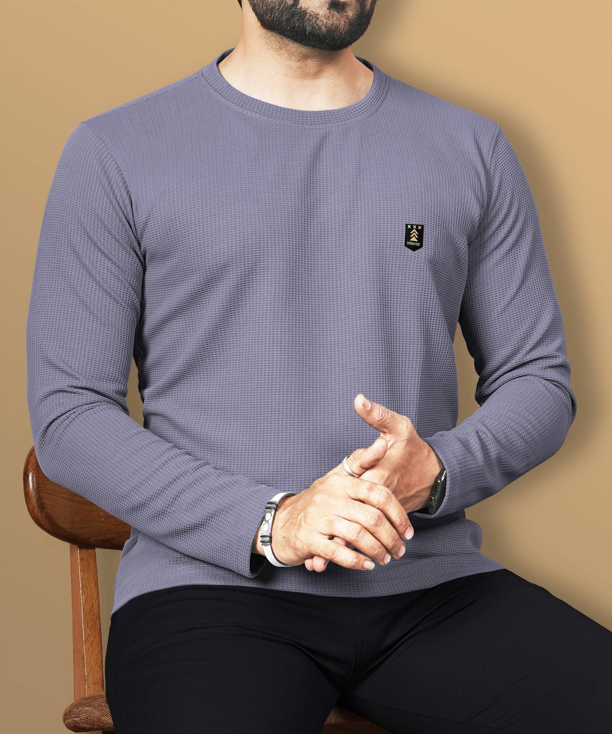 VeBNoR Men Self Design Round Neck Polyester Grey T-Shirt