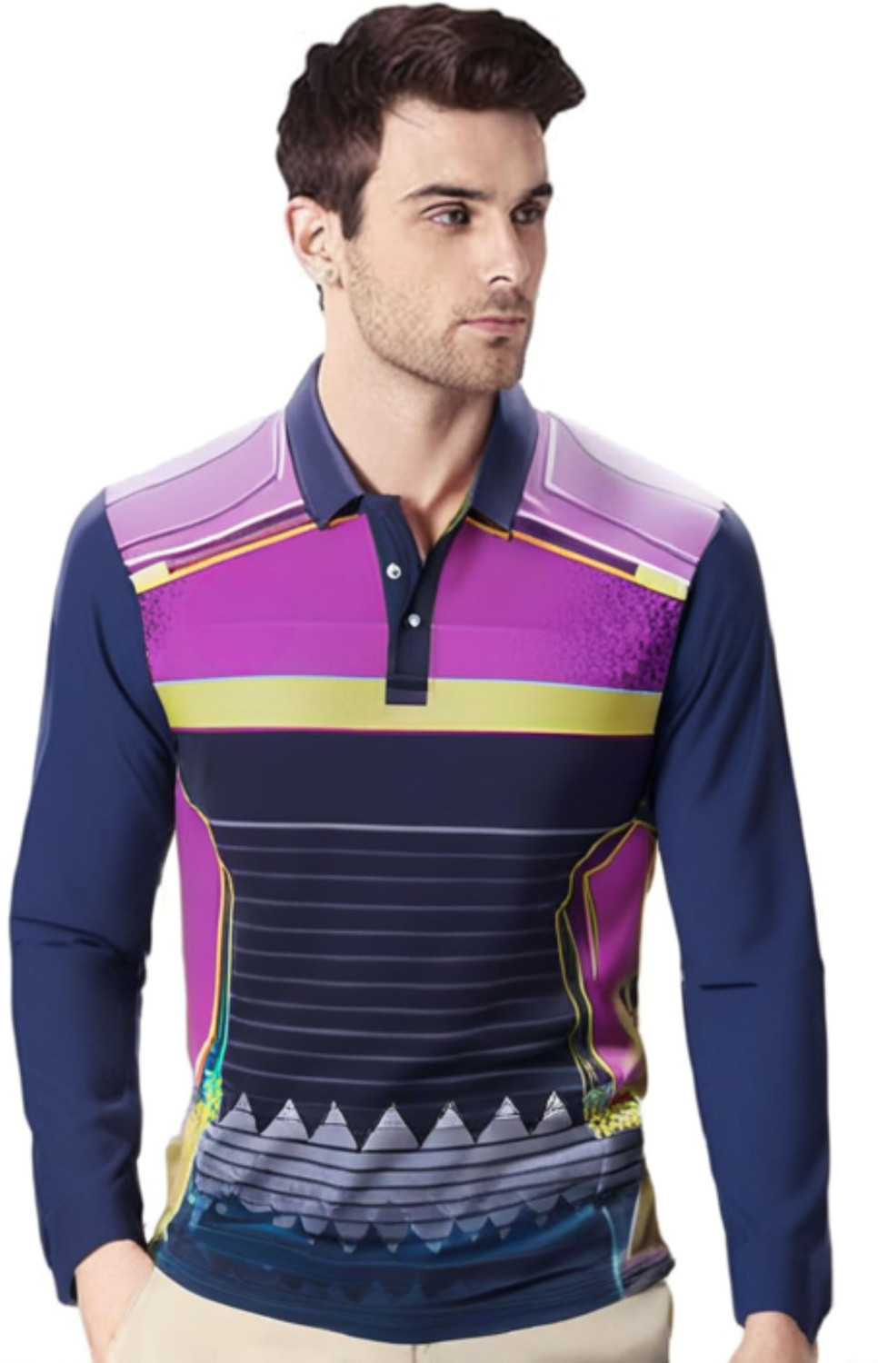 Image of lookswala Printed Men Polo Neck Multicolor T-Shirt
