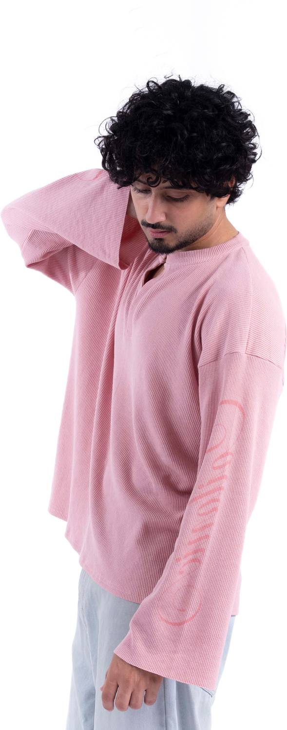COITONIC Men Mandarin Collar Pink T-Shirt - Image 3