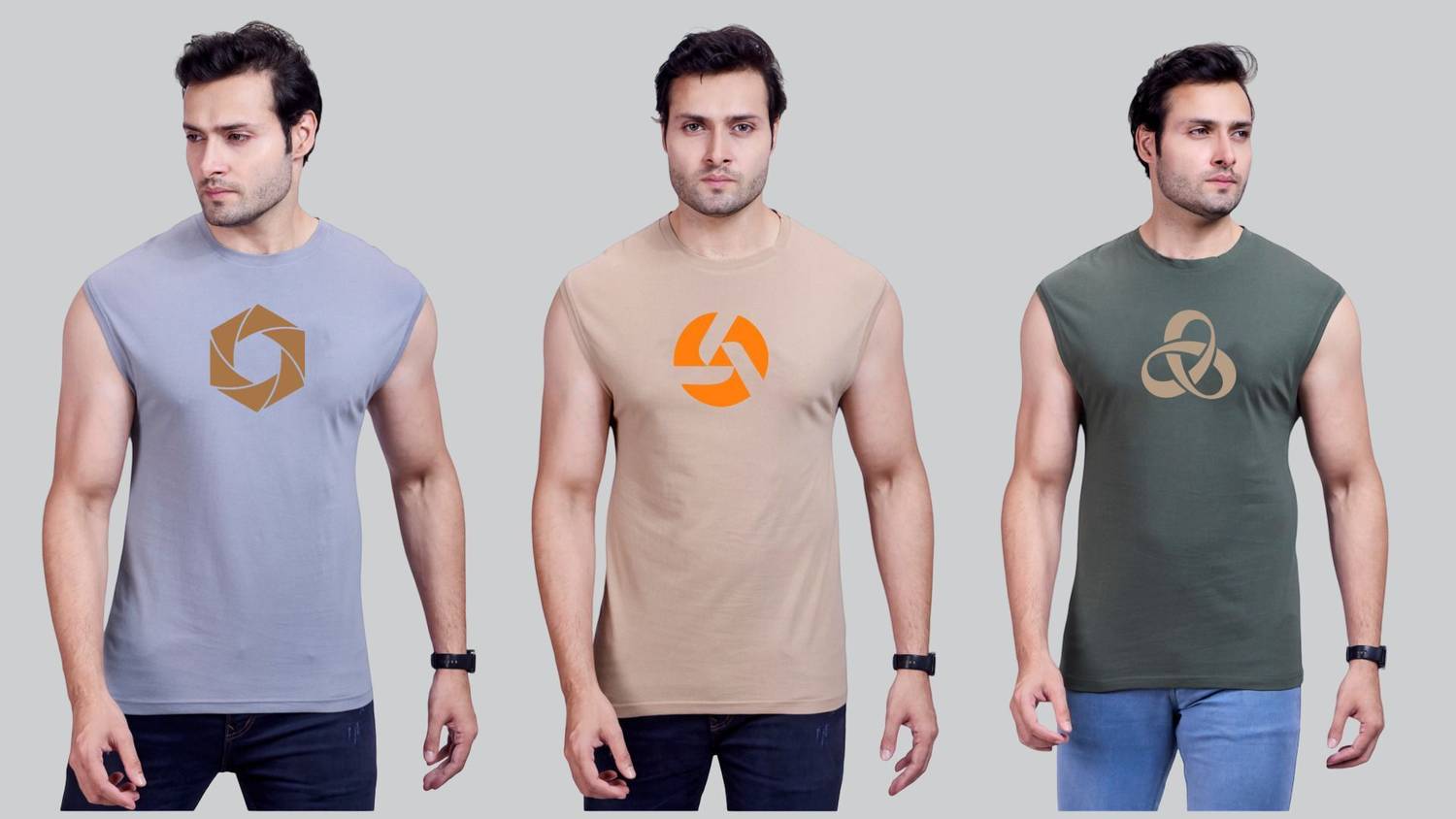 I&D Pack of 3 Men Graphic Print Round Neck Pure Cotton Multicolor