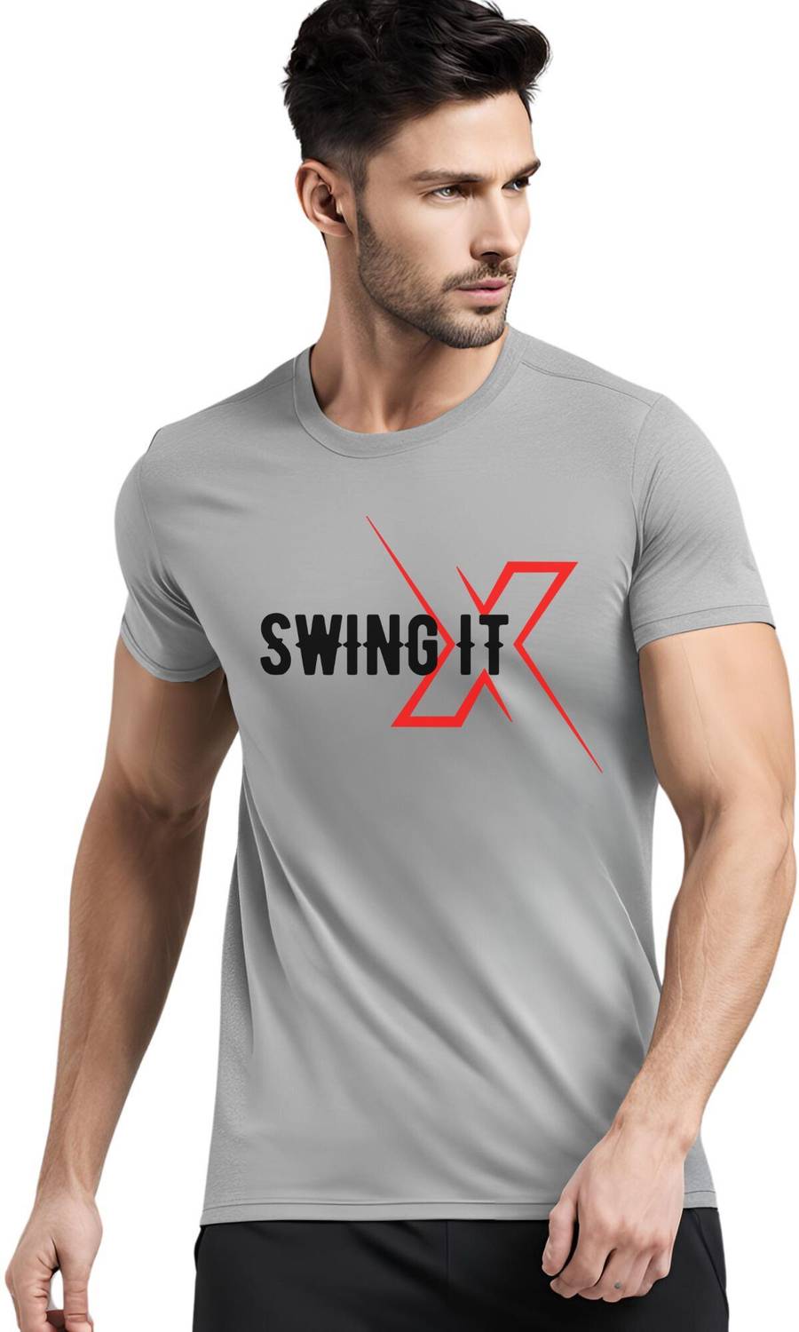 3colors Printed Men Round Neck Grey T-Shirt