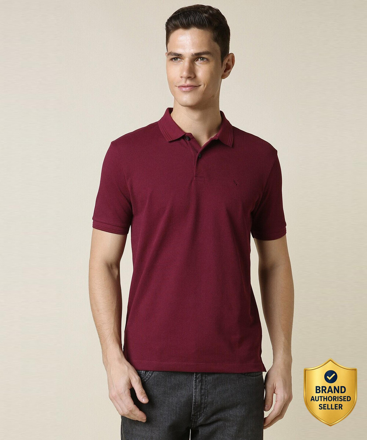 Image of Allen Solly Solid Men Polo Neck Maroon T-Shirt