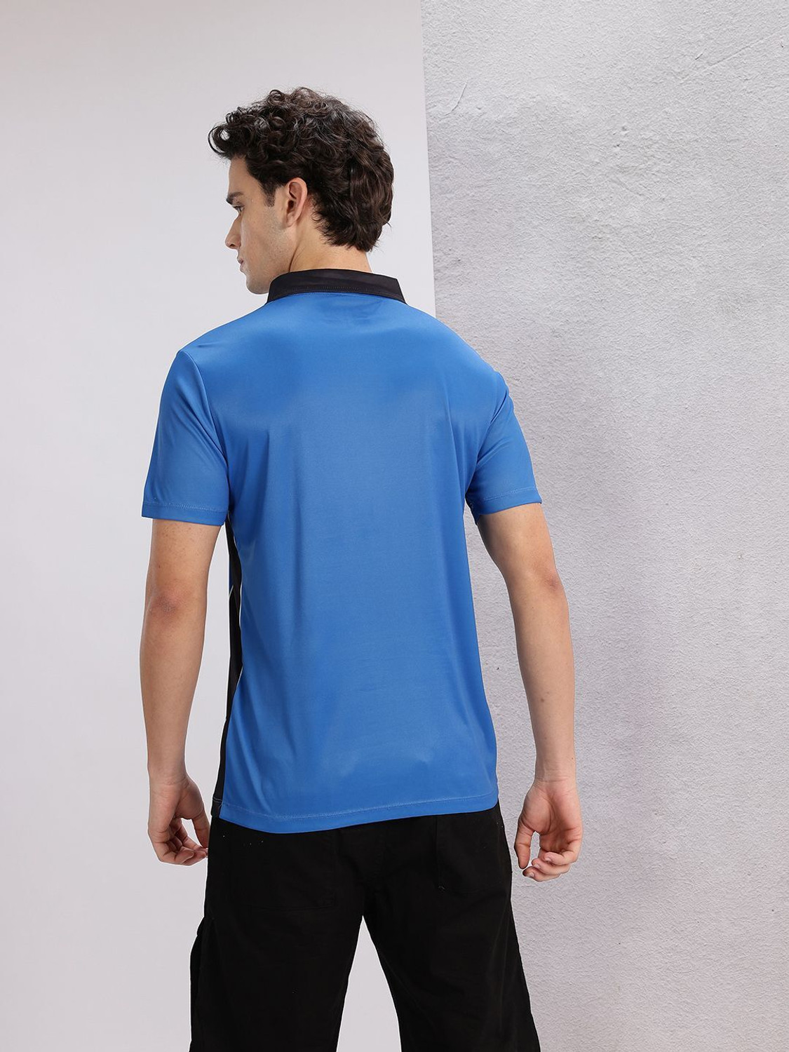 Image of HRX by Hrithik Roshan Striped Men Polo Neck Blue T-Shirt