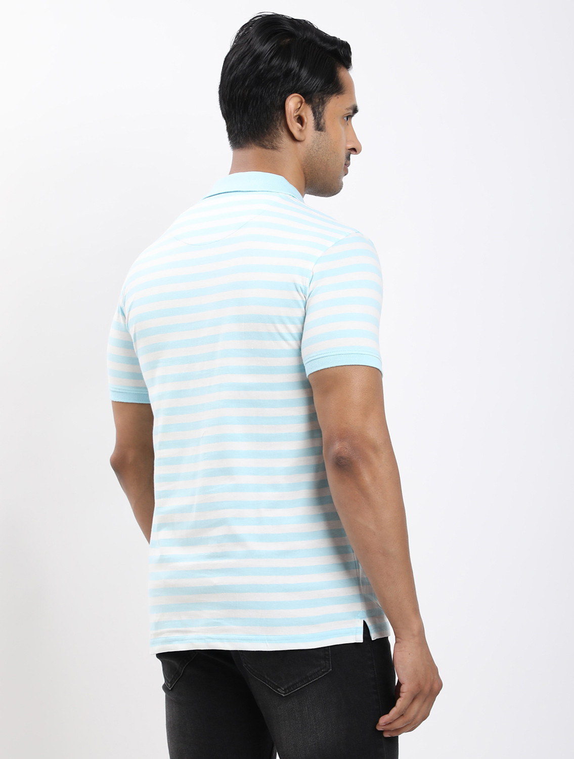 Image of INDIAN TERRAIN Striped Men Polo Neck Blue T-Shirt