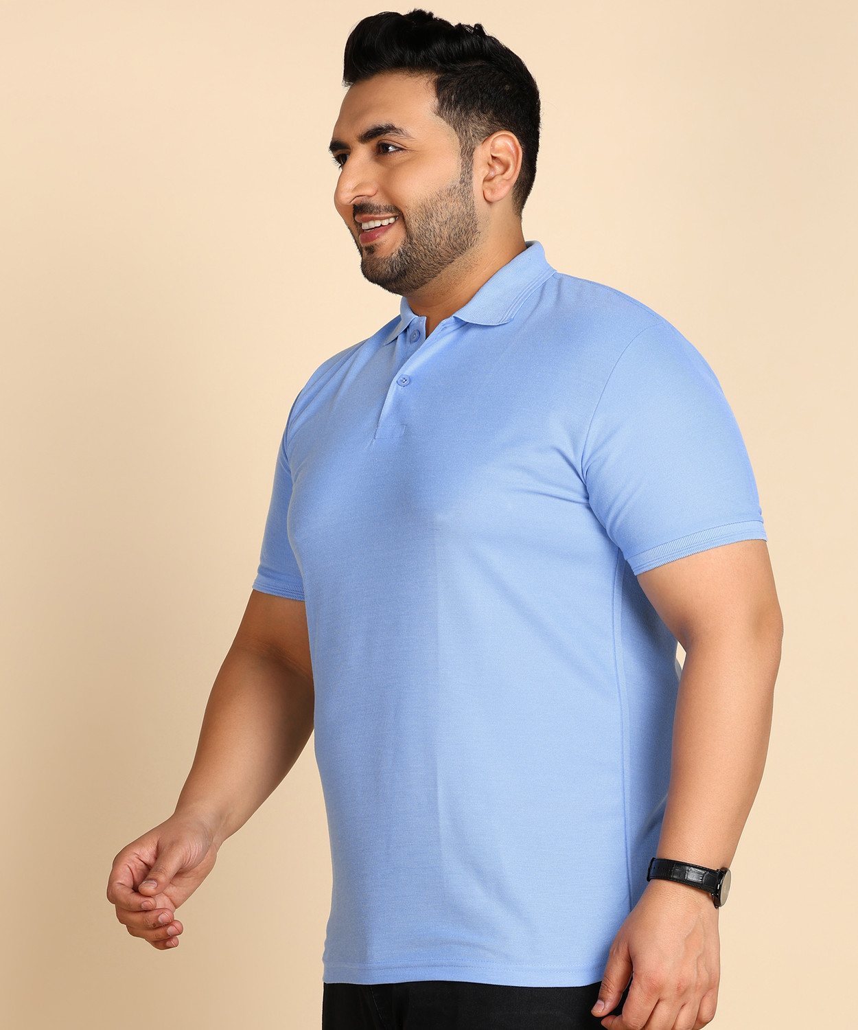 Image of METRONAUT Plus Size Solid Men Polo Neck Blue T-Shirt