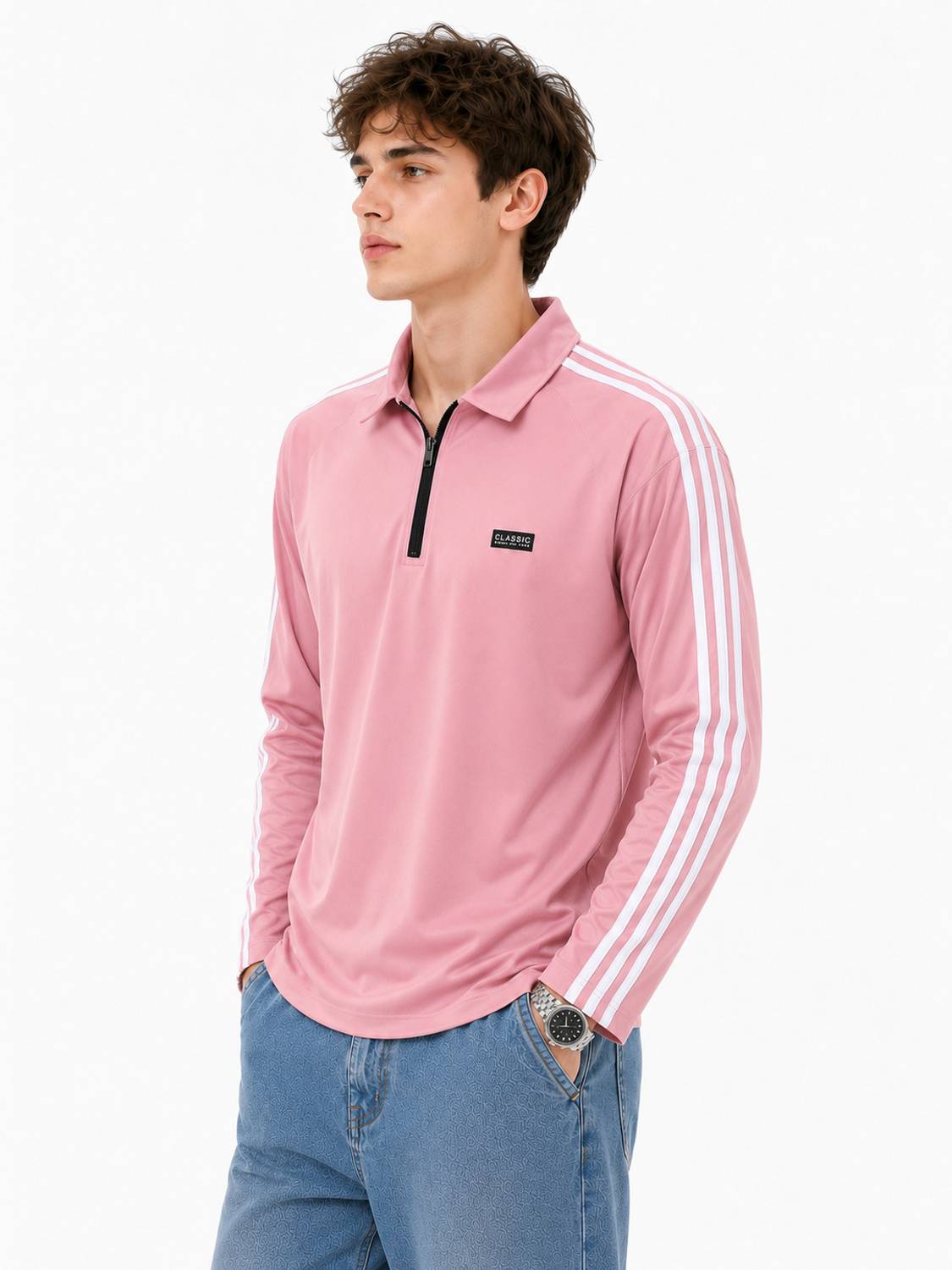Luna Men Pink Zip Neck T-Shirt - Image 5