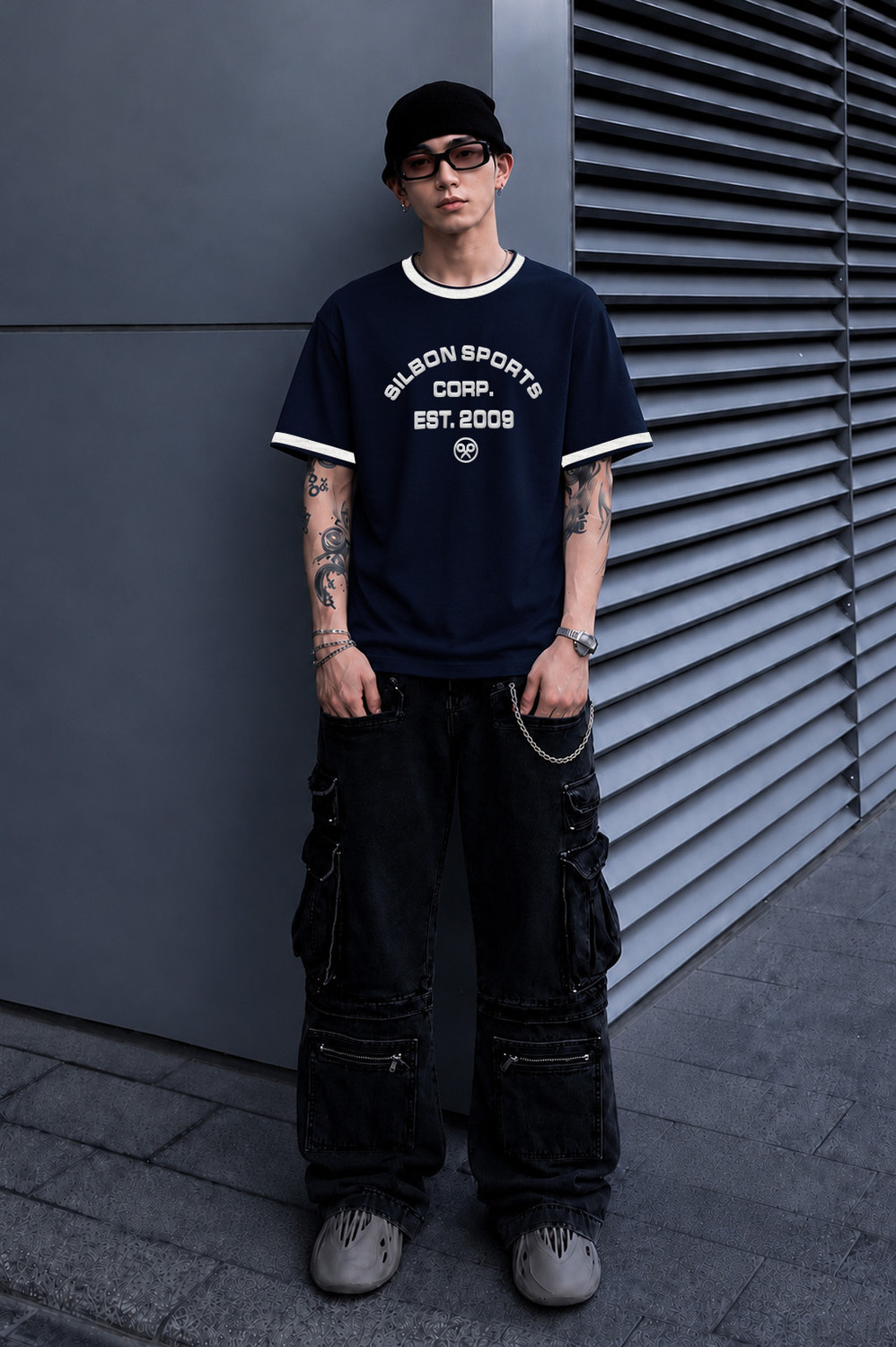 Image of FTX Printed Men Round Neck Navy Blue T-Shirt