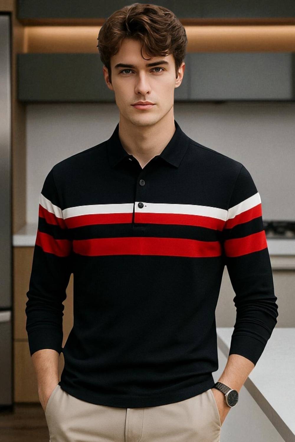FAOES Solid Men Polo Neck Black T-Shirt