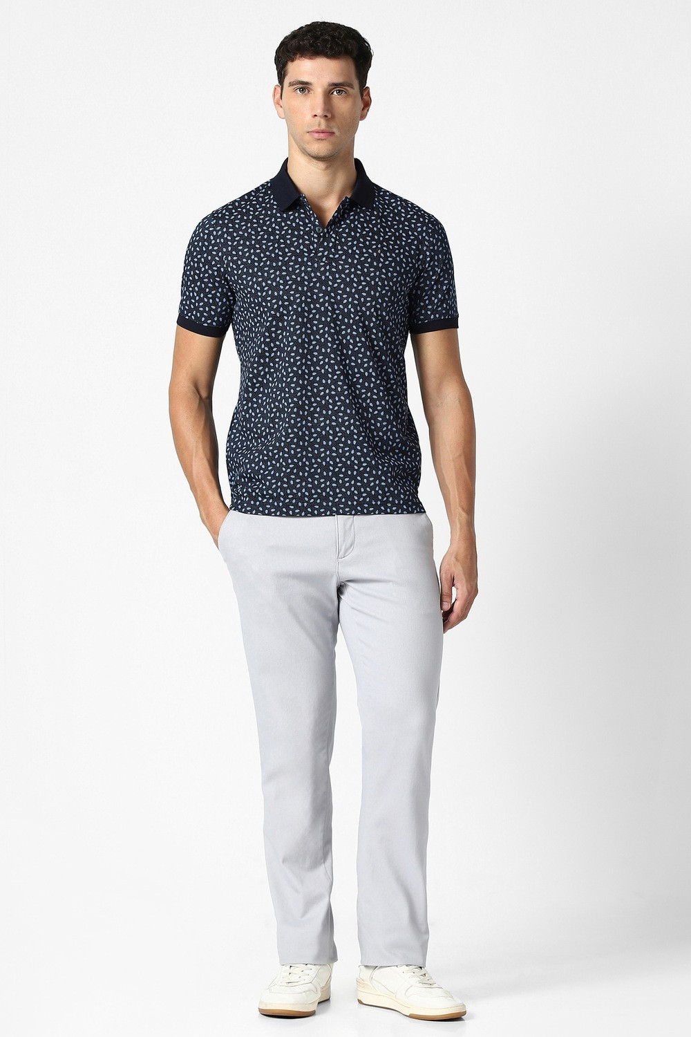 Image of VAN HEUSEN Printed Men Polo Neck Dark Blue T-Shirt