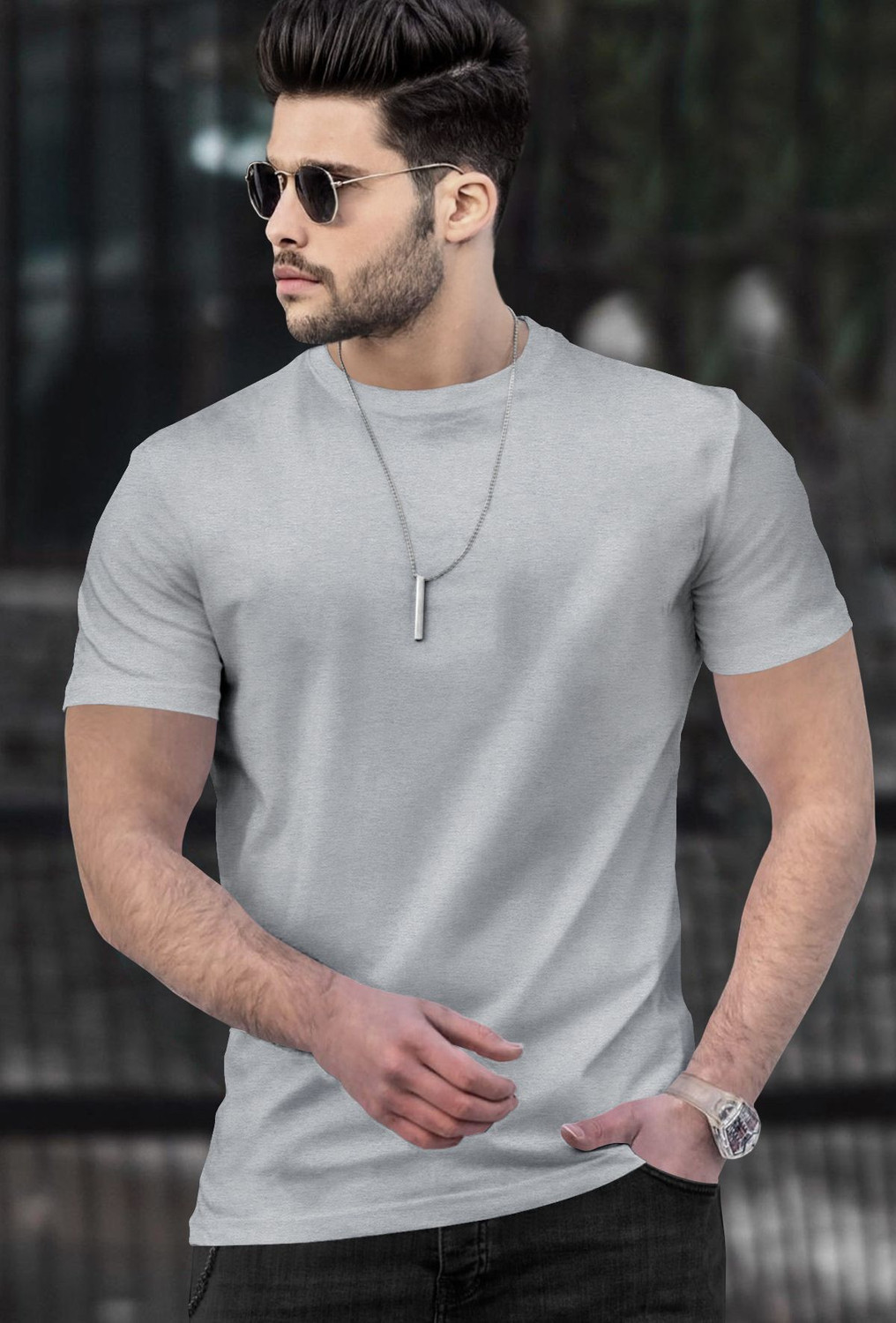 Image of TRIPR Solid Men Grey T-Shirt
