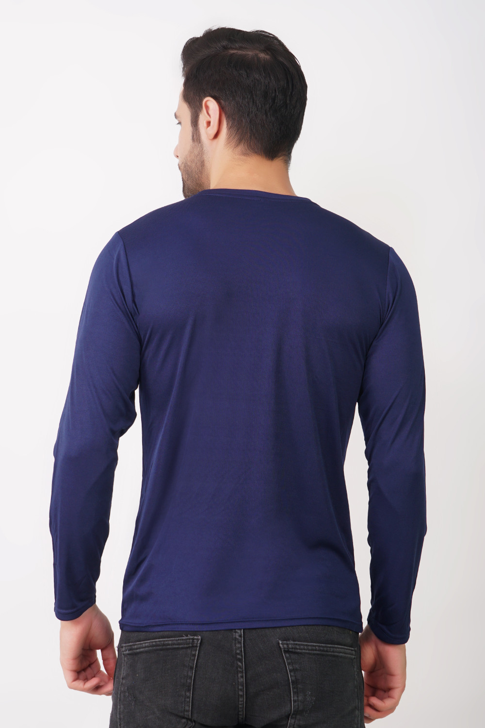 Image of KASPY Solid Men Round Neck Navy Blue T-Shirt