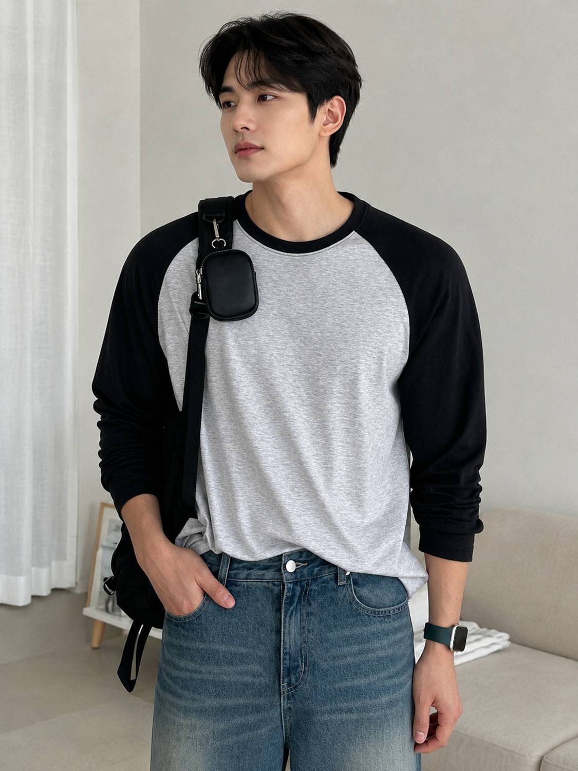 Wrodss Colorblock Men Round Neck Grey T-Shirt