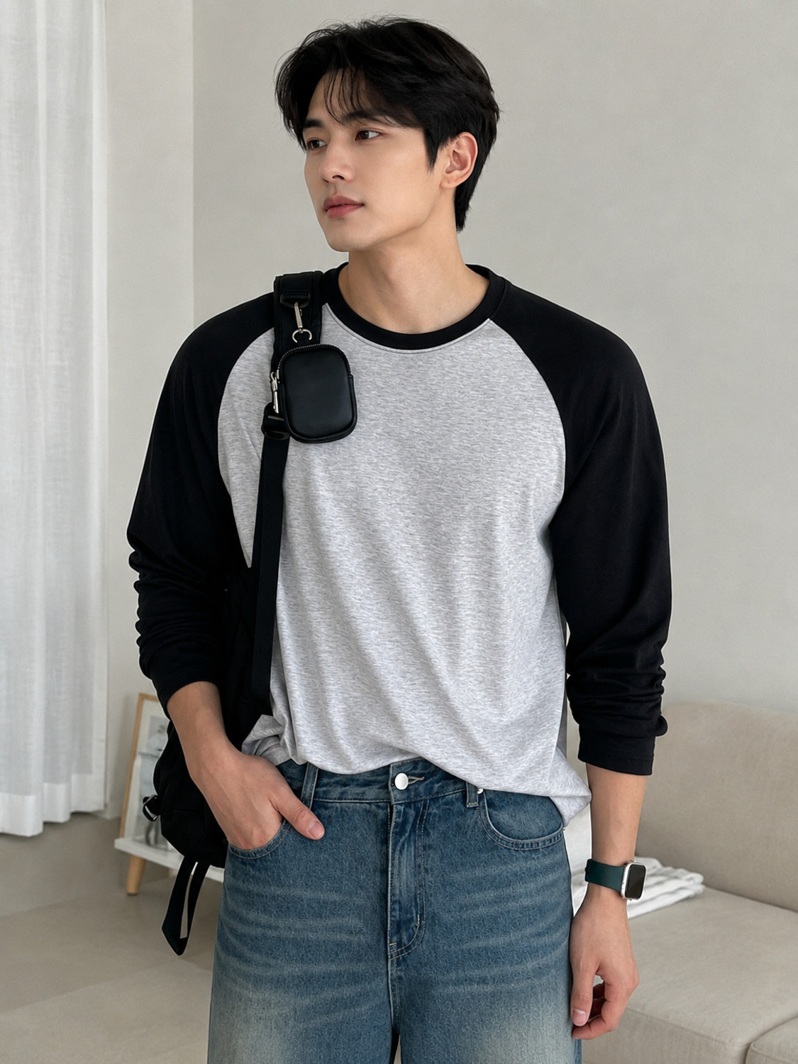 Image of Wrodss Colorblock Men Round Neck Grey, Black T-Shirt