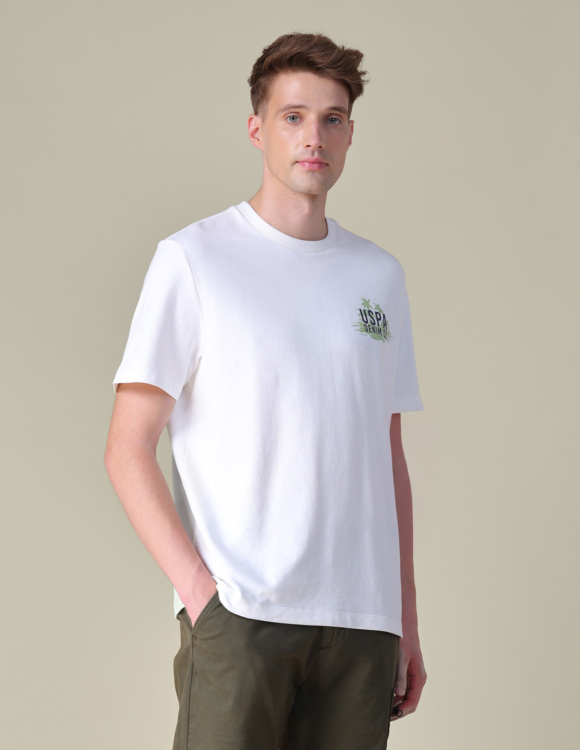 Image of U.S. Polo Assn. Denim Co. Printed Men Crew Neck White T-Shirt