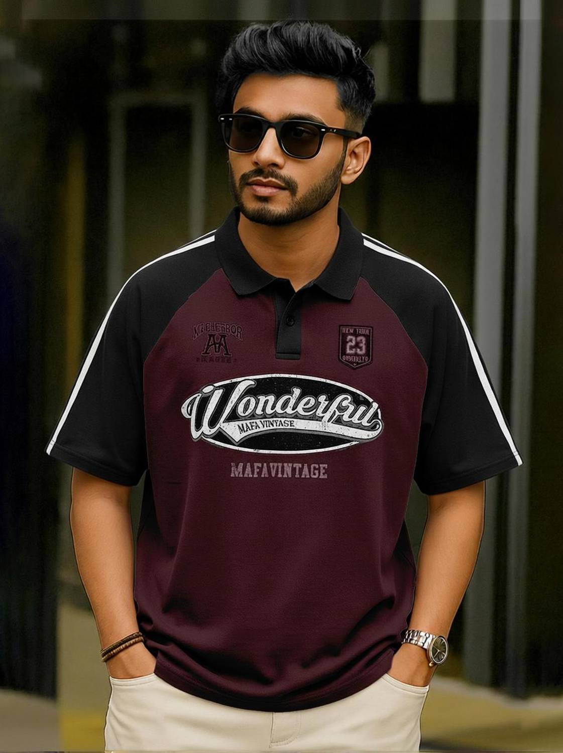 Force Printed Men Polo Neck Maroon T-Shirt