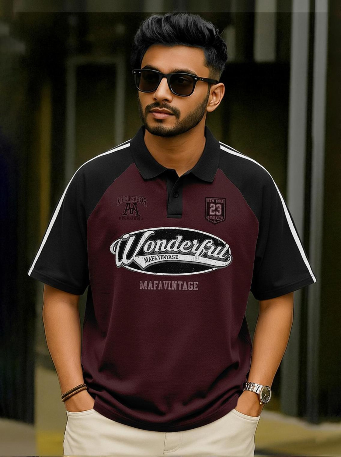 Image of Force Printed Men Polo Neck Maroon T-Shirt