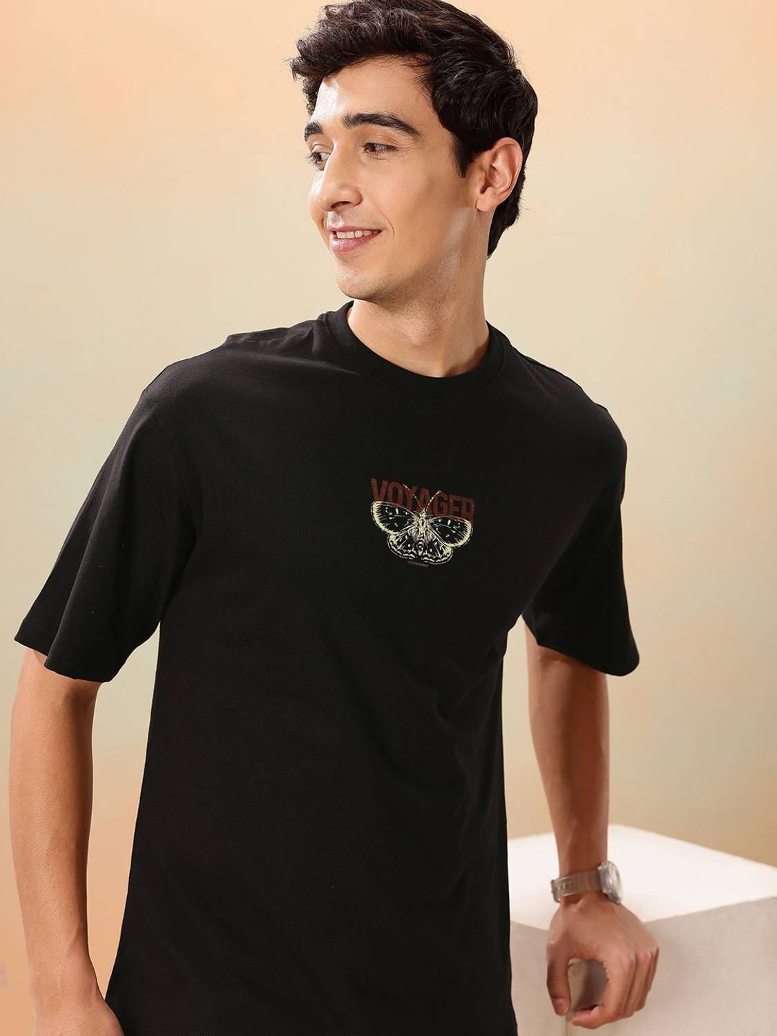 Mast & Harbour Printed Men Round Neck Black T-Shirt