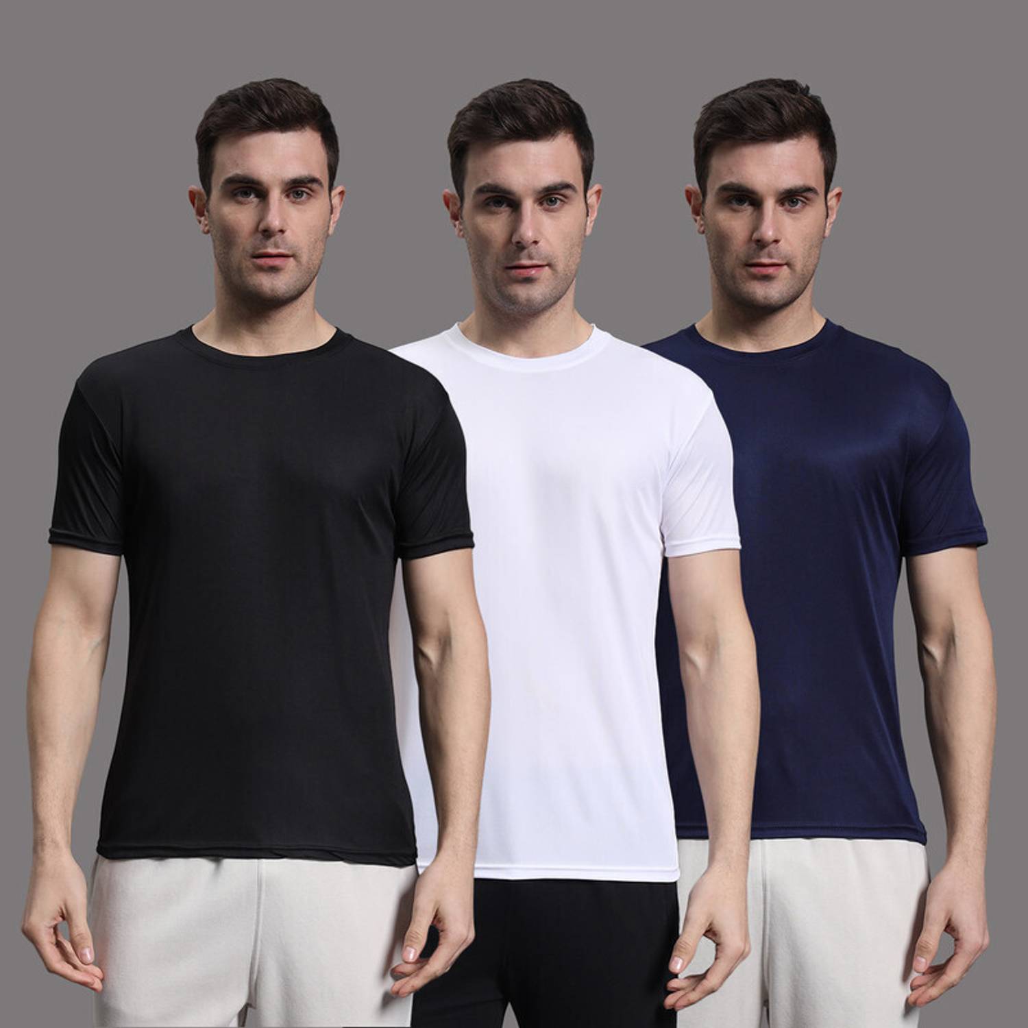 InkTees Pack of 3 Men Solid Round Neck Polyester Multicolor T-Shi