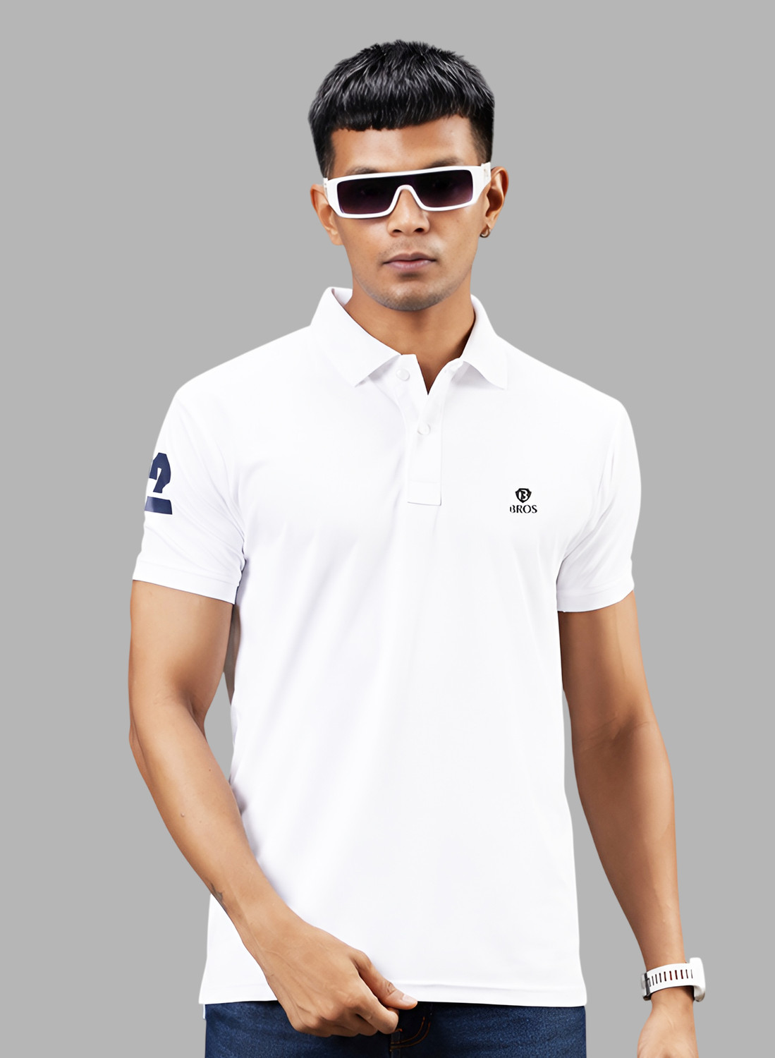 Image of 3BROS Printed Men Polo Neck White, Light Green T-Shirt