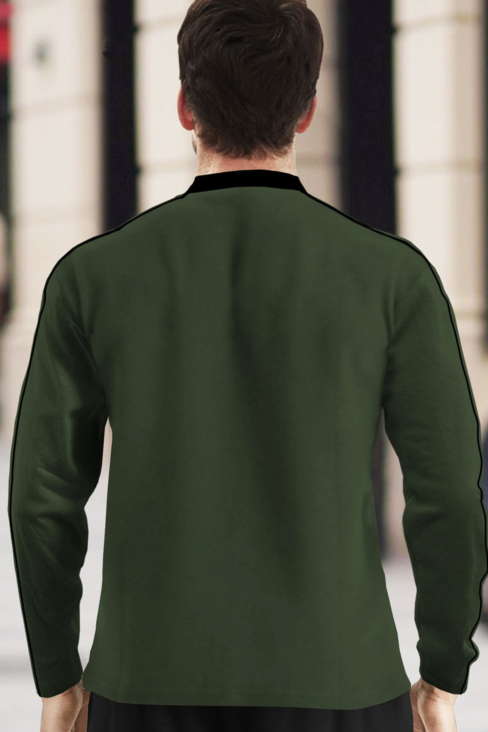 Image of TRIPR Solid Men Mandarin Collar Dark Green, Black T-Shirt
