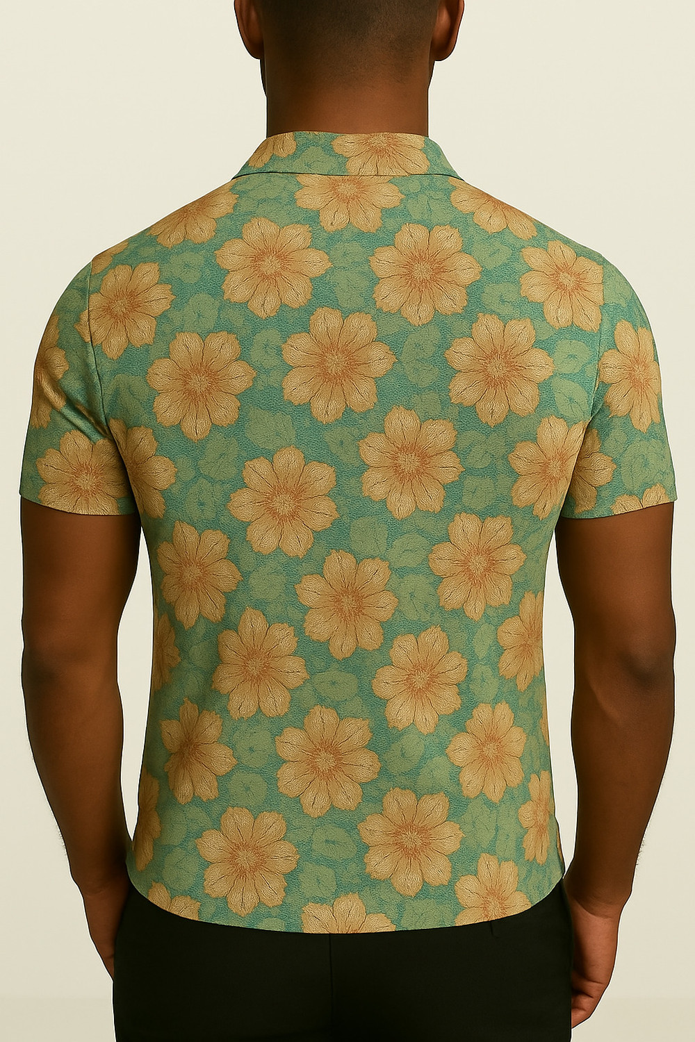 Image of Try This Floral Print Men Polo Neck Light Green T-Shirt