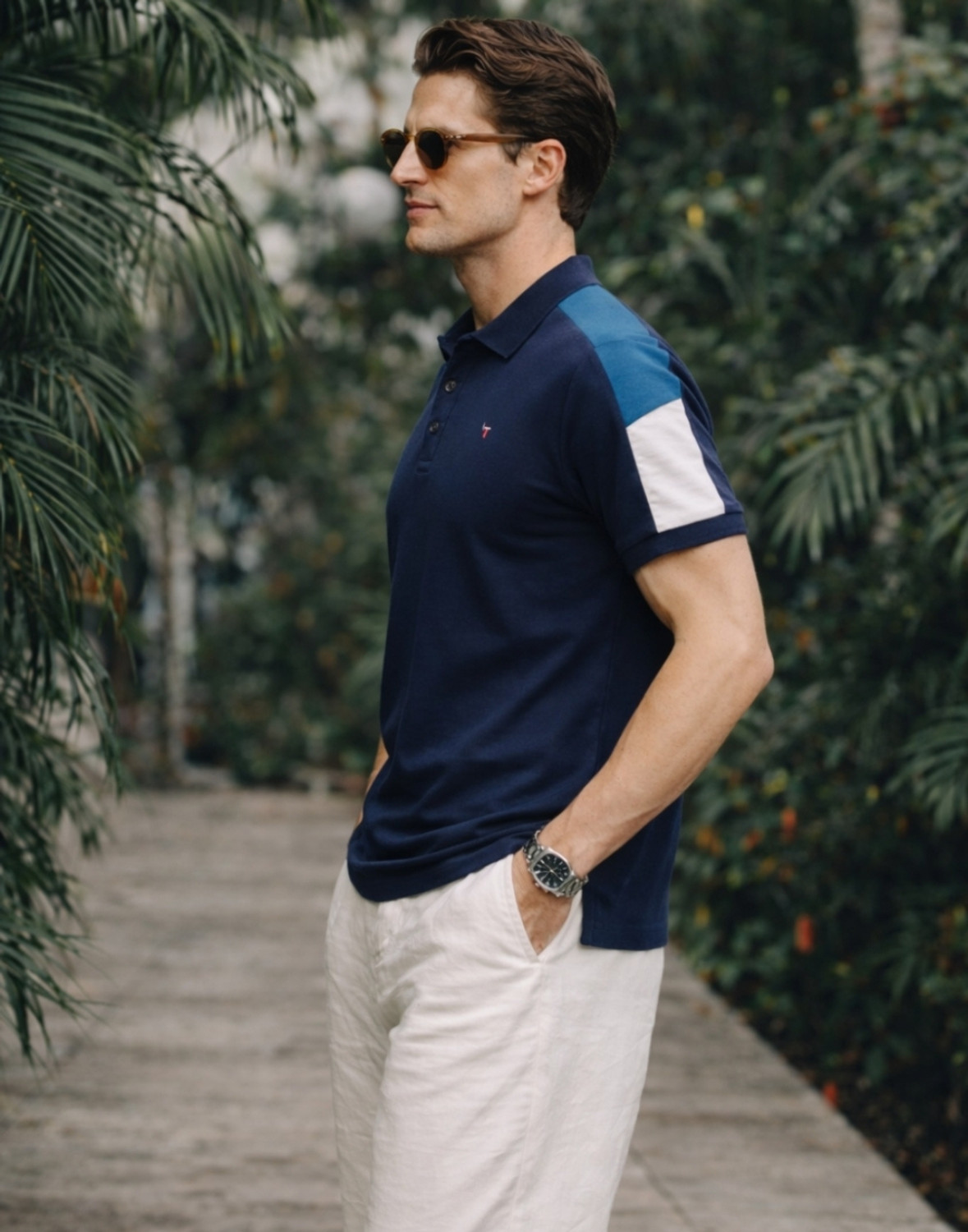Image of LOUIS PHILIPPE Colorblock Men Polo Neck Blue T-Shirt