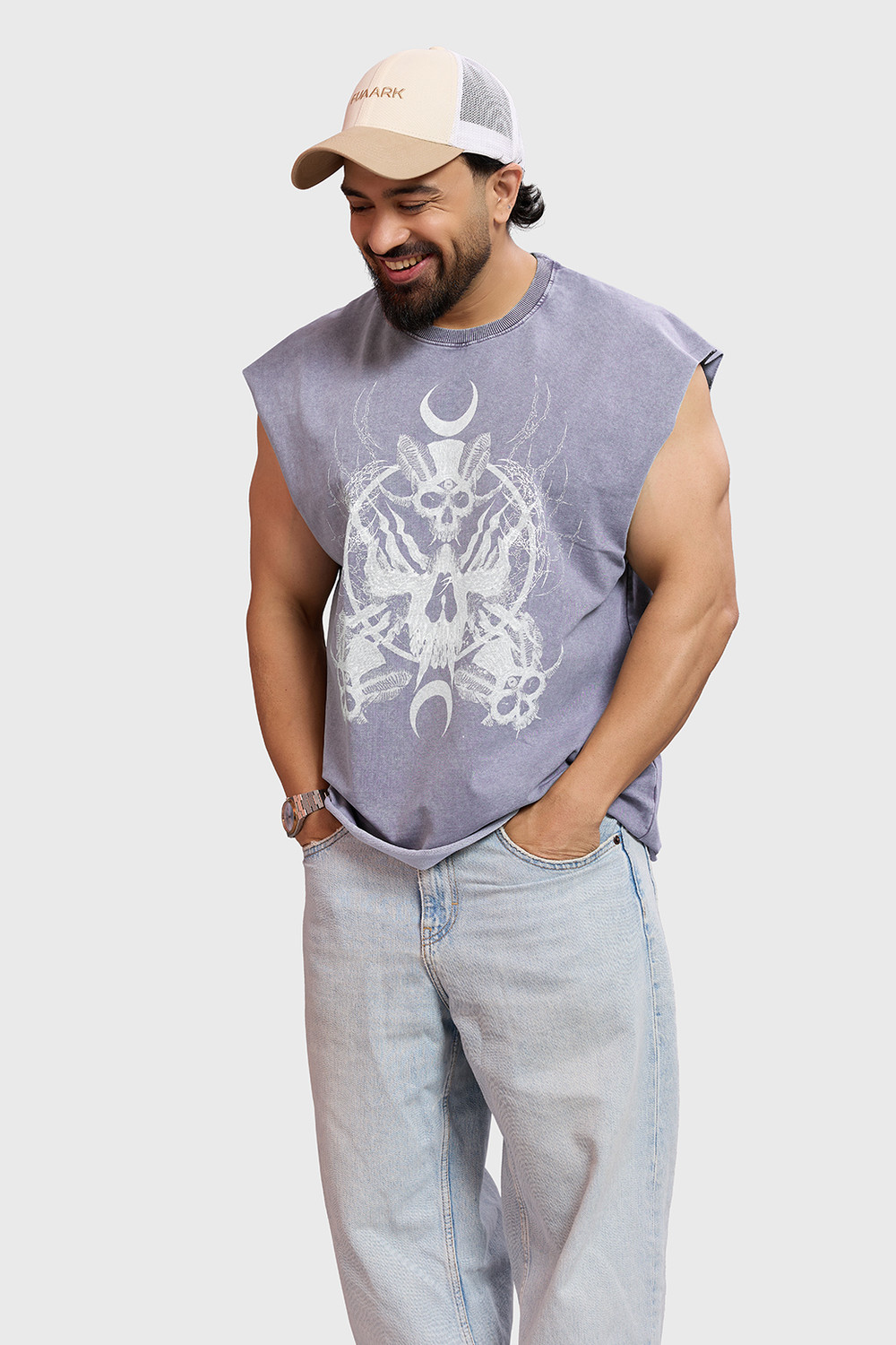 Image of FuaarK Printed Men Round Neck Grey T-Shirt