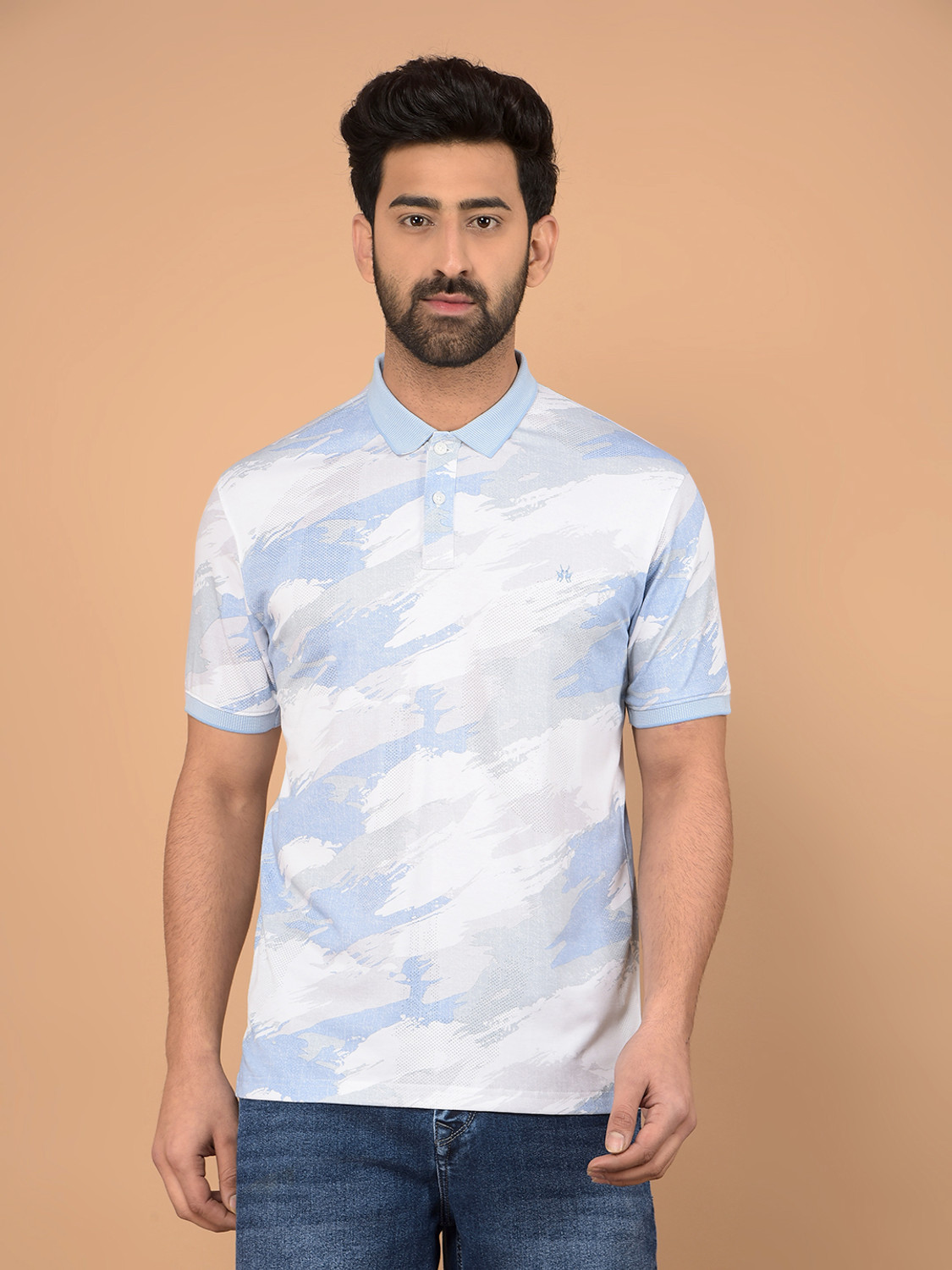 Image of CRIMSOUNE CLUB Self Design Men Polo Neck Blue T-Shirt