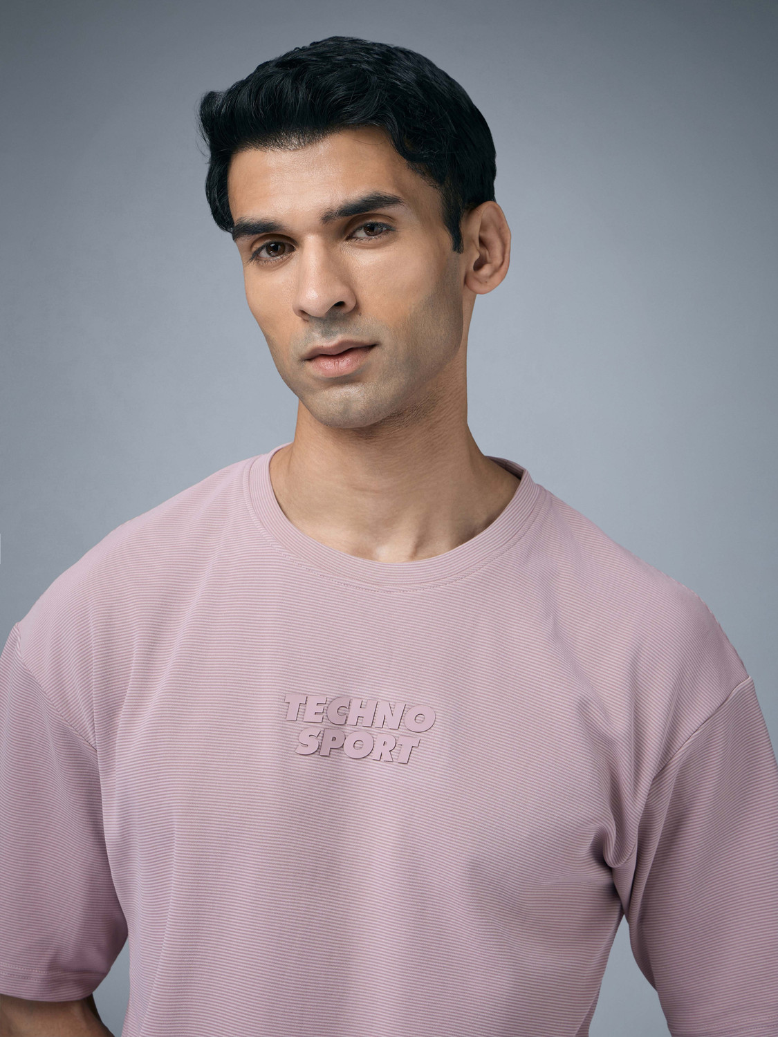 Image of TECHNOSPORT Self Design Men Round Neck Purple T-Shirt