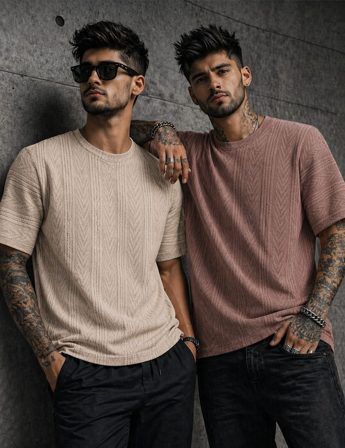 Force Self Design Men Round Neck Brown, Beige T-Shirt