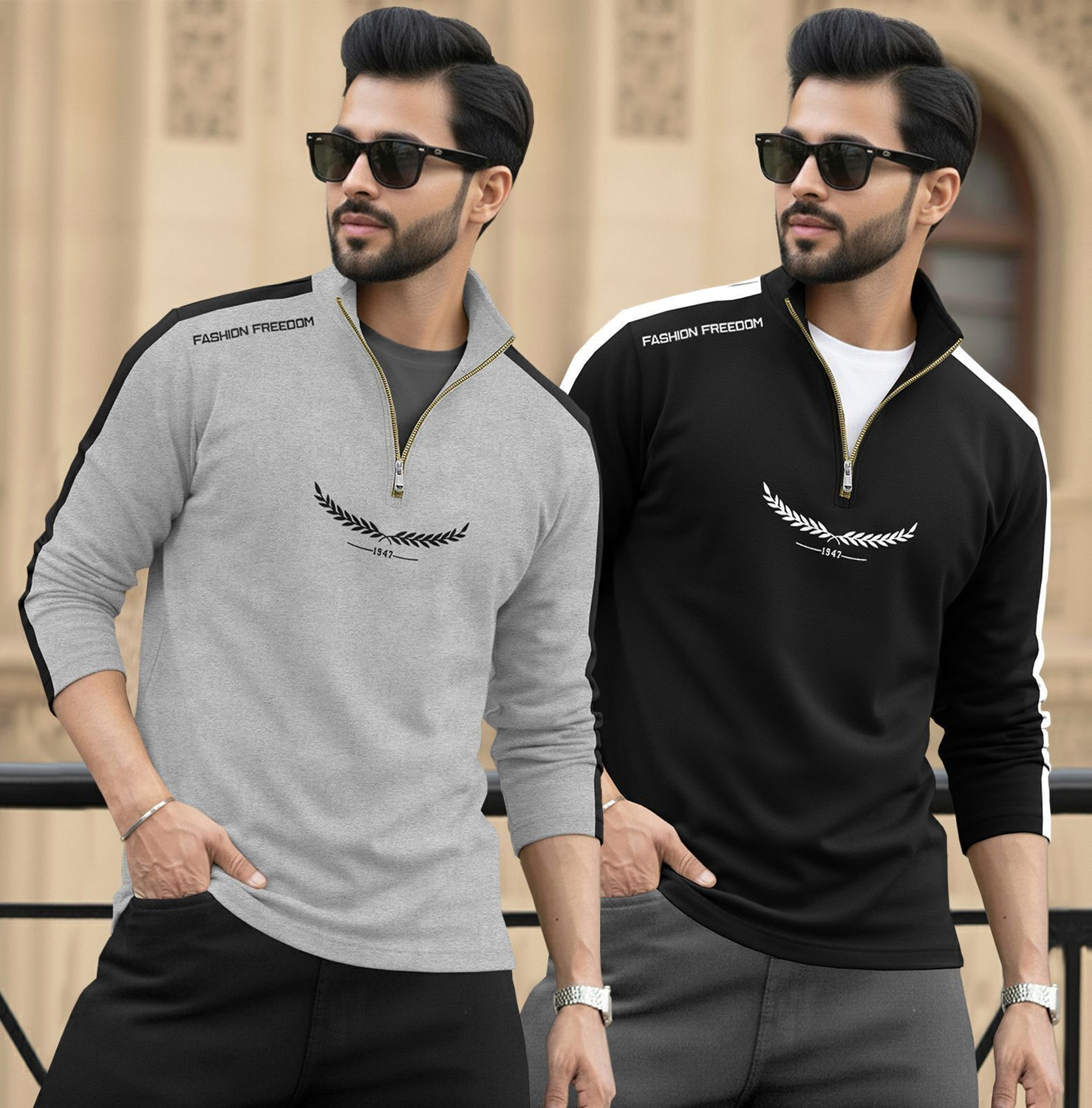 Image of TRIPR Printed Men Henley Neck Grey, Black, White T-Shirt