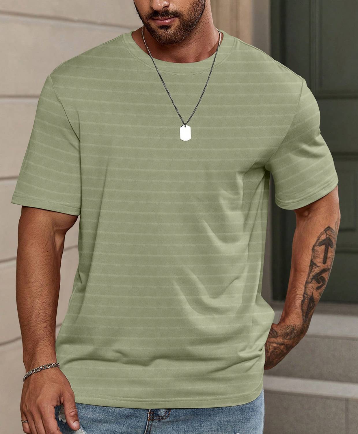 METRONAUT Striped Men Round Neck Polycotton Light Green T-Shirt