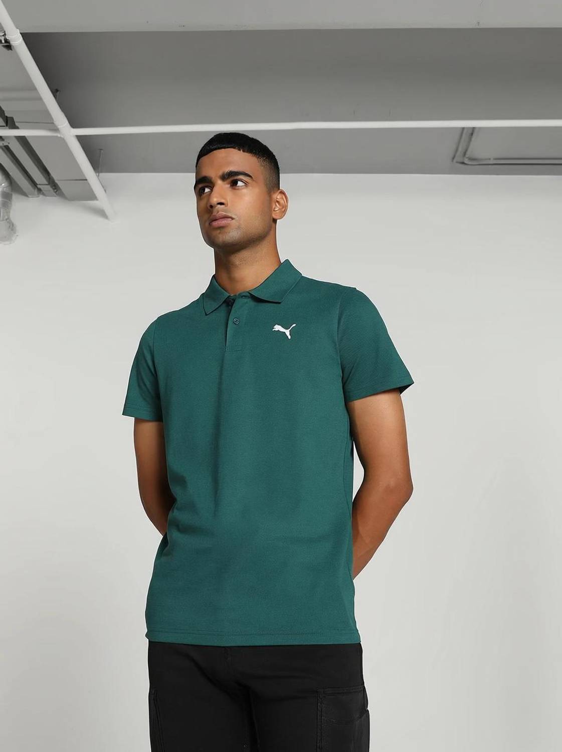 PUMA Solid Men Polo Neck Green T-Shirt