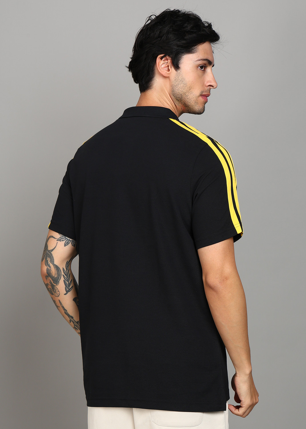 Image of ADIDAS Solid Men Polo Neck Black T-Shirt